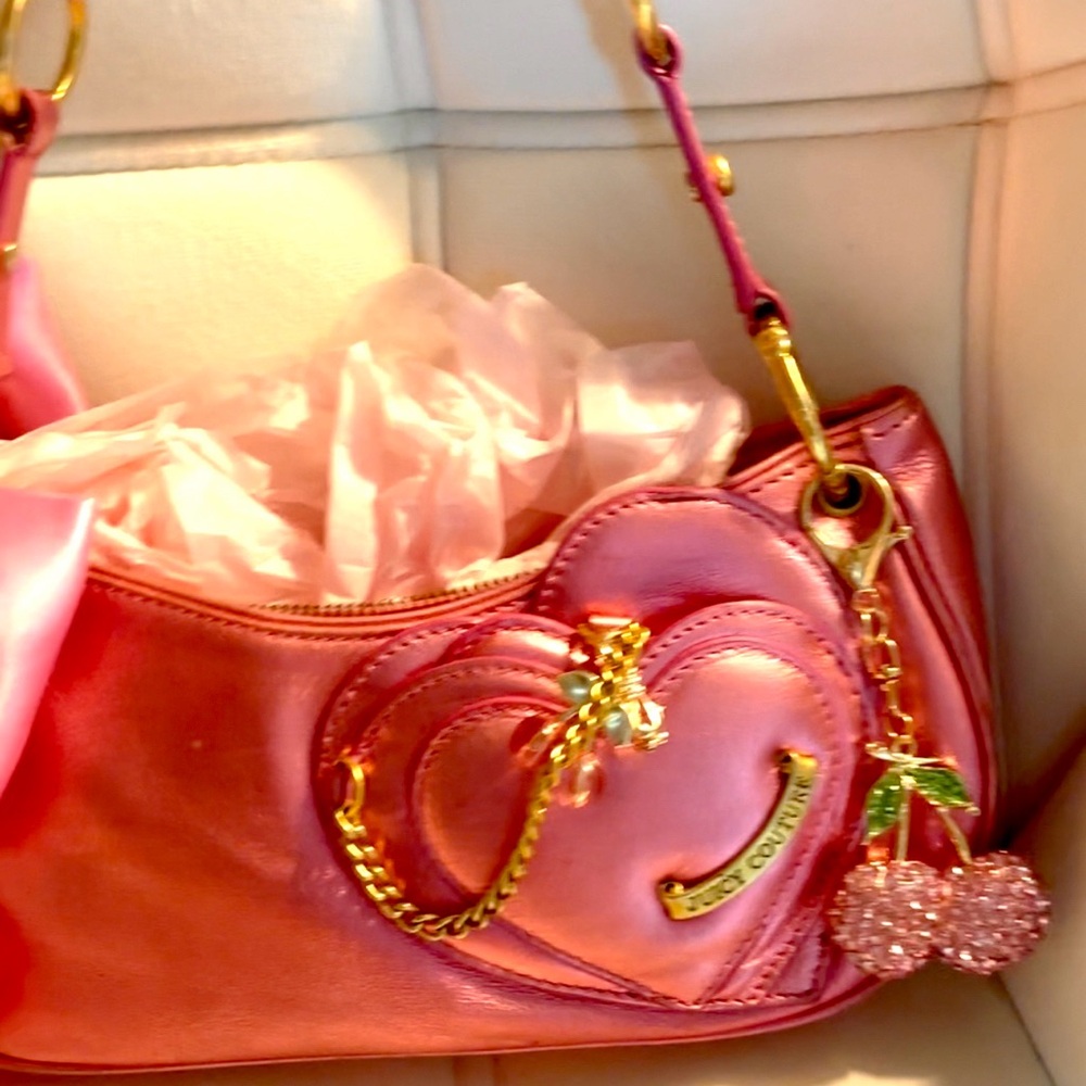Juicy Couture Pink Heart Shoulder Bag with Shimmery Finish